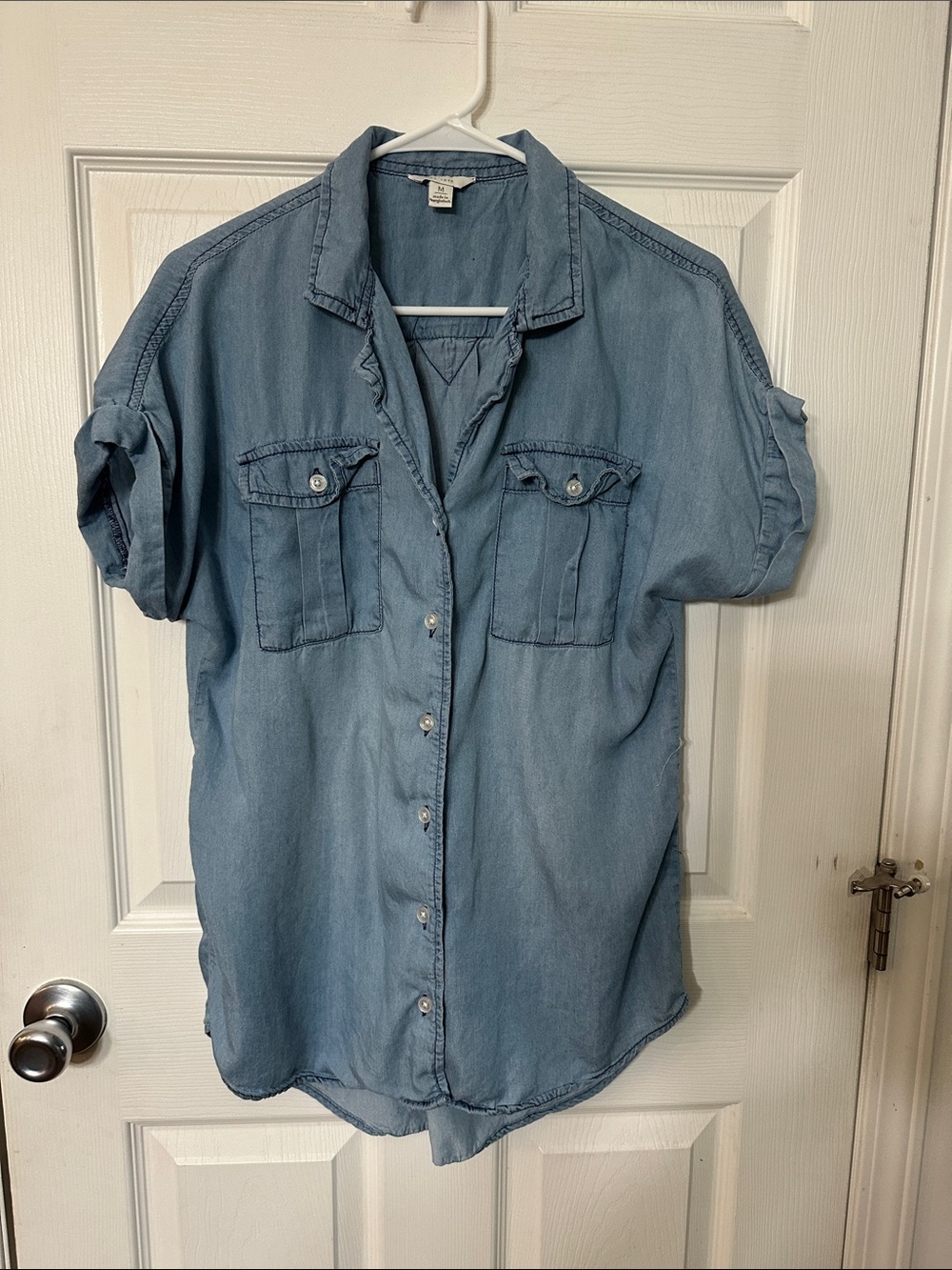 Cato Denim-Style Light Blue Short Sleeve Button Tunic